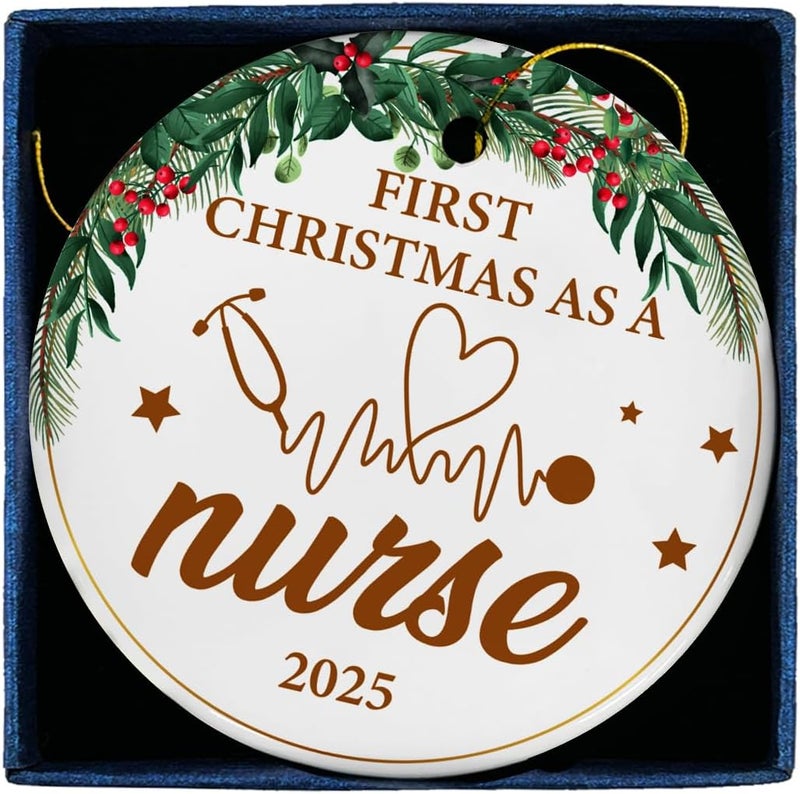 ZOSAN New Nurse Gifts for Women Men, Christmas Ceramic Ornament 2025, First Christmas as a Nurse Ornament - Image 1